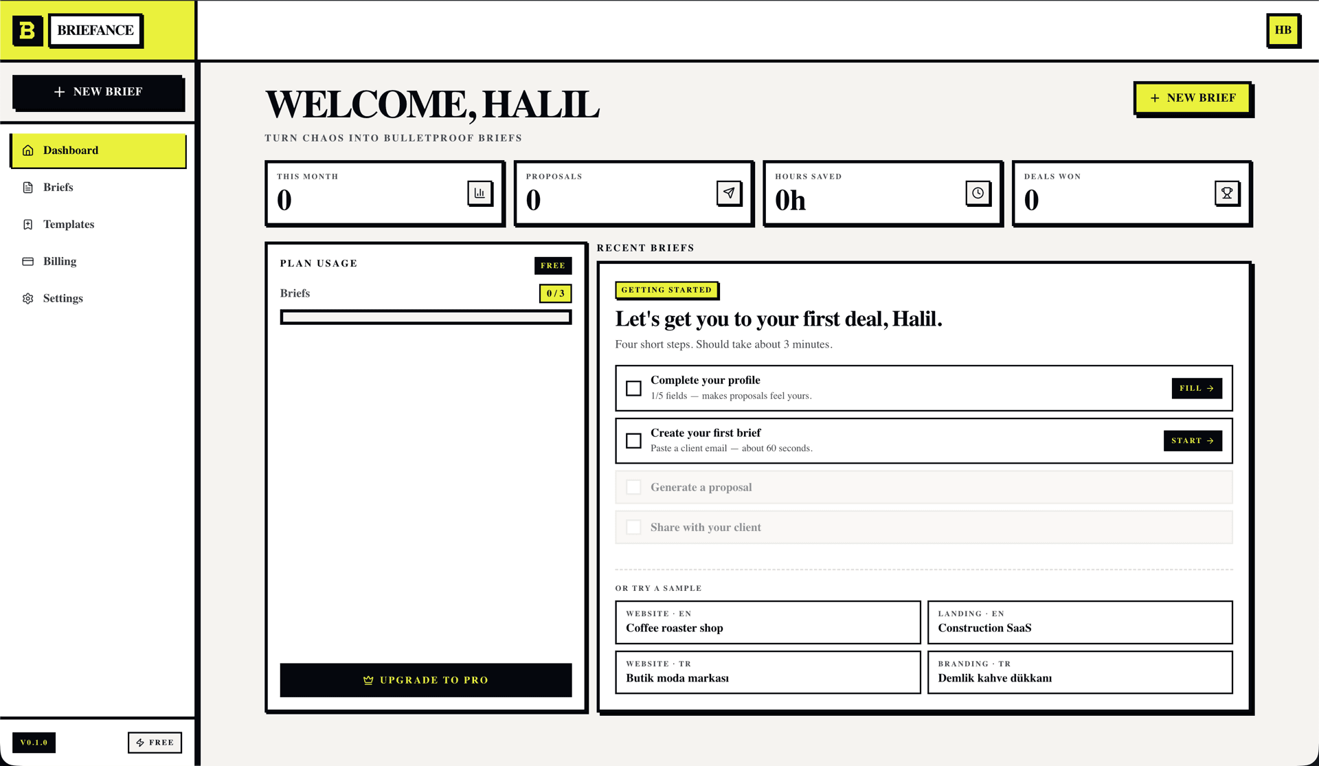 Briefance user dashboard